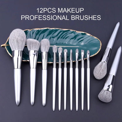 12PCS Makeup Brushes Kit Professional Natural Goat Hair Foundation Powder Contour Eyeshadow Lip Make Up Tools For Women